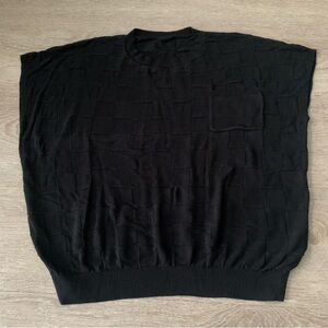 Black Checkered Short Sleeve Knit Top Size L